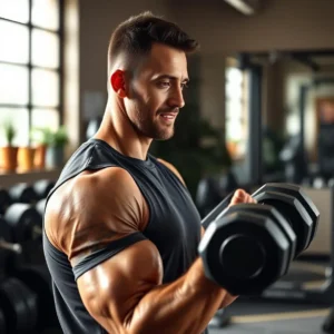 A person exercising with adjustable dumbbells in a home gym. Dumbbells for Beginners