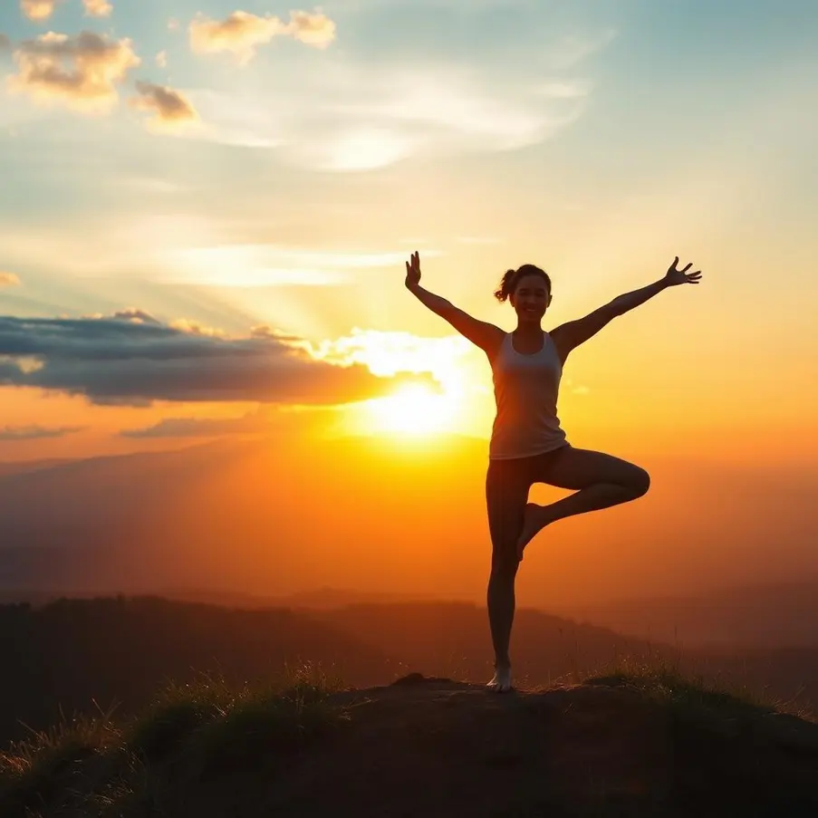 Individual in a yoga pose during sunrise.