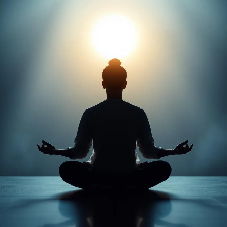 Person practicing meditation with a glowing light.