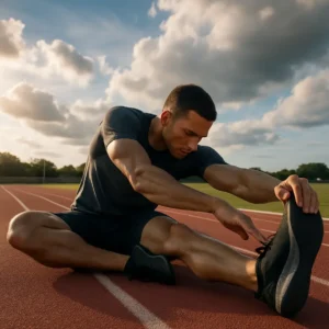 An athlete demonstrating optimal flexibility on a track, with a vibrant sky. Mobility Assessment Tools for Athletes