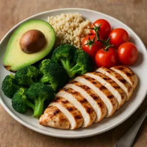 A balanced meal with diverse foods highlighting the importance of various nutrients.