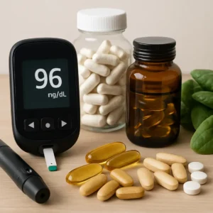 Blood sugar monitors with supplements in a modern setting.