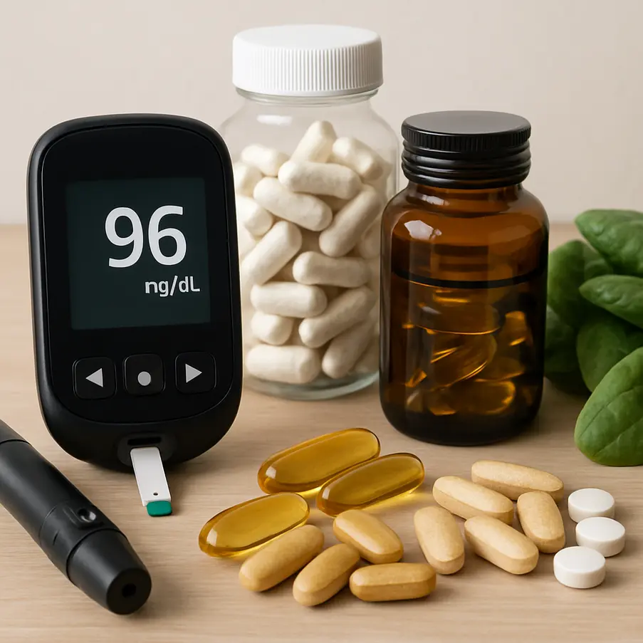 Blood sugar monitors with supplements in a modern setting.