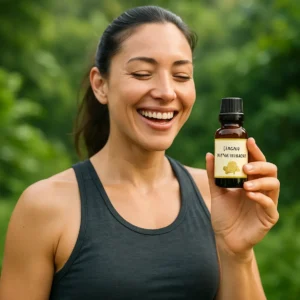 A person holding a bottle of Indian Frankincense essential oil with lush greenery in the background. Indian Frankincense Weight Loss