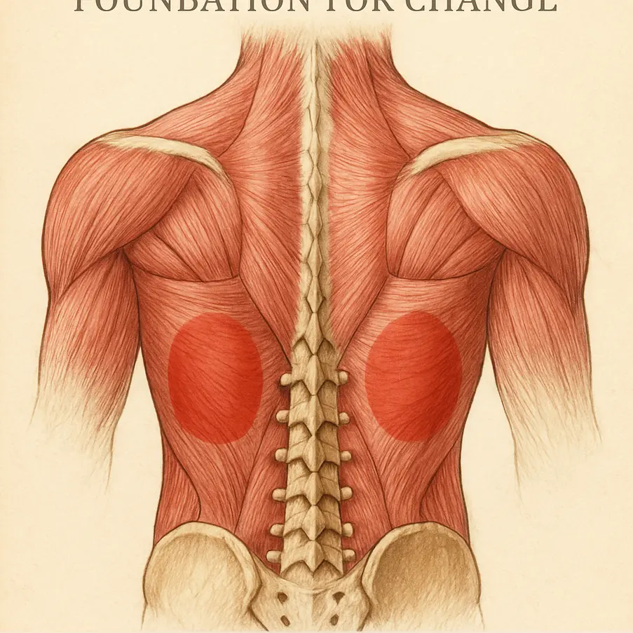 Anatomical representation of the lower back, crucial for understanding mobility exercises for pain relief.