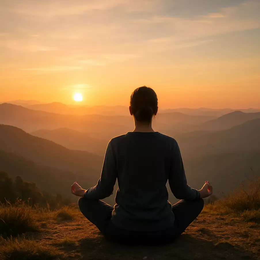 Peaceful sunrise over mountains representing meditation's calming effect. Meditation Techniques for Everyday Stress Relief