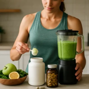 An individual preparing a smoothie with natural supplements for a healthy lifestyle. Natural Health Supplement Industry Growth