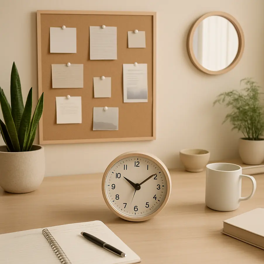A serene office reflecting organized and mindful elements for stress reduction. Strategies for Reducing Stress