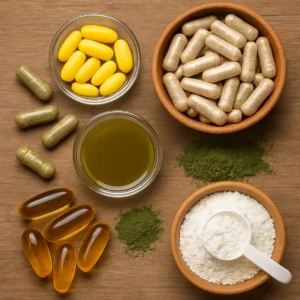 Collage of various supplement forms like capsules and powders, symbolizing diversity. Nutritional Supplement Comparison Guide