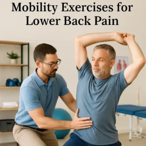 A physiotherapist assisting a patient with lower back mobility exercises. Mobility Exercises for Lower Back Pain