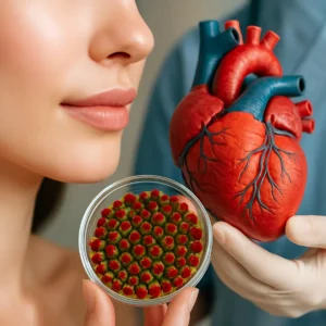 Visual representation of haematococcus supplement benefits for skin and heart
