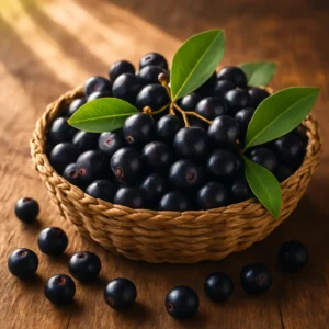 Woven basket of maqui berries on a sunlit table. Maqui Berry Heart Benefits